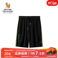 William fox&sons男装重磅长绒棉针织面料侧边织带装饰双色刺绣LOGO潮流运动短裤男 黑色 S