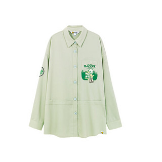 B.Duck小黄鸭长袖衬衫2023年夏季新款宽松落肩时髦工装风户外衬衣 绿色 XS
