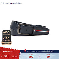 TOMMY HILFIGER23新款男装简约金属旗标针扣式商务休闲腰带AM0AM11226 藏青色DW6 95cm