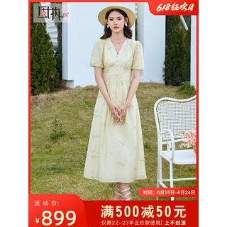 固执（OBSTINATE）固执2023夏季新款气质v领刺绣短袖长款连衣裙40932LQ08176 草绿 160/80A/S