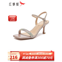 红蜻蜓 RED DRAGONFLY高跟凉鞋女2023夏季新款一字带凉鞋女优雅水钻女士凉鞋WGK23046 粉色 38