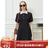 唐可娜儿（DKNY）2023春夏新品POLO领立体剪裁收腰A字减龄连衣裙显瘦女装 黑色 XL(170/92A)