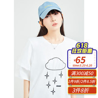 木果果木2023新款星空图案刺绣休闲宽松棉质短袖t恤女夏季 白色 S