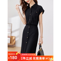 SENTUBILA 尚都比拉 时尚设计感衬衫式连衣裙夏季显瘦收腰裙子 黑色 XL