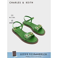 CHARLES&KEITH23夏季新品CK1-70380993复古绗缝一字带平跟凉鞋女 Green绿色 37