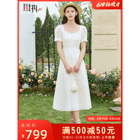 固执（OBSTINATE）固执2023夏季新款法式复古方领泡泡短袖长款连衣裙10832LQ08163 米白色 160/80A/S