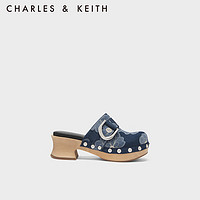 CHARLES&KEITHSL1-81900004木底马蹄扣粗跟包头拖鞋女鞋 Blue蓝色 35