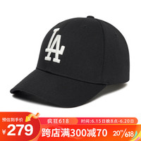 MLB棒球帽子男女韩版弯檐道奇队硬顶鸭舌帽四季遮阳CP08 黑色白标LA
