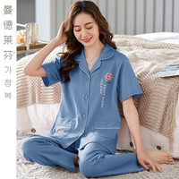 曼德莱芬睡衣女2023新款夏季纯棉短袖长裤中年中老年人妈妈全棉家居服套装 2518 M码建议