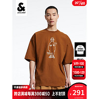 杰克·琼斯（JACK&JONES）男士OVERSIZED版型胸前图案胶印刺绣装饰短袖T恤223201165 焦糖色-F08 185/104A/XL