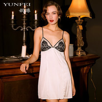 韵扉(YUNFEI)睡衣女法式蕾丝性感黑白色露背睡裙吊带短裙 白色 XL