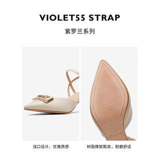 Clarks 其乐 紫罗兰系列女鞋2023春夏新款尖头包头一字带高跟凉鞋女 乳白色 261714314 37.5