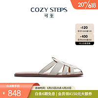 COZY STEPS可至女士23春夏新品时尚休闲方头平底罗马拖鞋女式羊皮凉鞋6036 香草奶白色 35