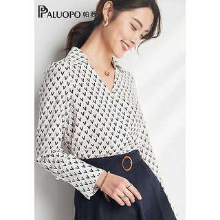 帕罗（PALUOPO）2023年真丝衬衫高级感气质小心机100%桑蚕丝印花长袖衬衣 白色 M(160/84A)