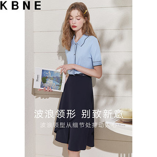 KBNE针织衫女冰丝内搭上衣kbne2023夏季翻领短袖慵懒时尚薄款毛衫 淡蓝色 XL