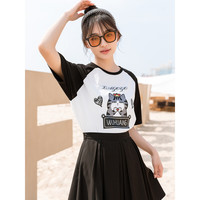 lagogo拉谷谷2023夏新款圆领短袖设计感印花T恤女 白黑(VW) 165/L/40