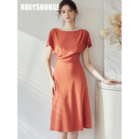 ROEYSHOUSE 罗衣蝙蝠袖连衣裙 2023夏装新款女 褶皱收腰气质通勤裙子06560 橘红色 M
