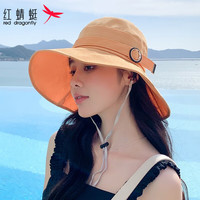 红蜻蜓(RED DRAGONFLY)大檐防晒帽子女款韩版户外遮阳帽夏季出游防紫外线显脸小渔夫帽 黄色 配有防风绳