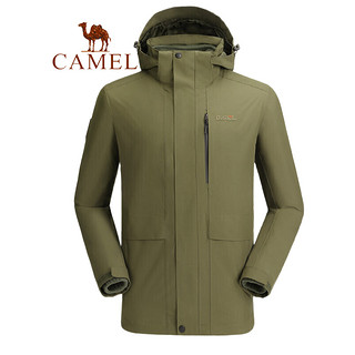 骆驼（CAMEL）户外冲锋衣秋冬款防风加绒加厚三合一两件套登山服 A9W246120，深橄榄，男款 M