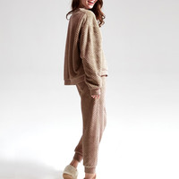 螃蟹秘密菠萝纹睡衣长袖情侣女款加绒加厚女士保暖家居服套装762Basic Ba.卡其-女款 M(仅女码)
