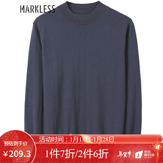 MARKLESS 羊毛衫男2021秋冬季100%绵羊毛打底衫男士软糯毛衣可机洗上衣MSB1710M 林荫蓝-M2 M