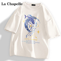 La Chapelle LaChapelle纯棉100%短袖t恤女韩版宽松大码百搭休闲圆领体恤衫潮
