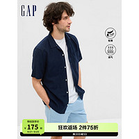 Gap男装夏季新款度假风轻薄棉麻短袖衬衫585744 海军蓝 180/96A(M)