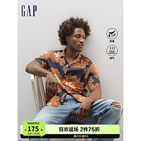 Gap 盖璞 男装夏季新款度假风轻薄棉麻短袖衬衫585744 棕色花朵 175/88A(XS)