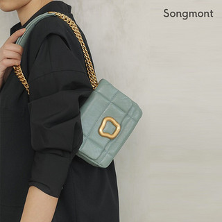 Songmont山下有松软巧克力包mini设计师新款时尚头层牛皮单肩链条小方包 梦幻紫