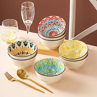 4.5英寸米饭碗陶瓷家用餐具网红碗组合套装波西米亚风格