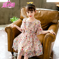 女童短袖连衣裙童装夏款小碎花裙子A字裙淑女裙儿童收腰雪纺裙薄