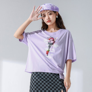 JEANSWEST 真维斯 JW真维斯女装宽松休闲上衣 夏季潮流圆领印花少女短袖T恤学生衣服