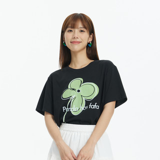 Mjstyle23年新款短袖T恤男女同款夏季熊猫印花黑色白色宽松大码 四小熊猫款（黑） L