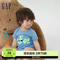 Gap 盖璞 新生婴儿夏季2023新款连体衣668142儿童装包屁衣 蓝色 90cm(18-24月)