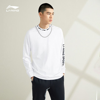 LI-NING 李宁 中国李宁男装长袖T恤2021春季新品男子宽松圆领套头长袖文化衫内搭外穿轻薄舒适百搭时尚长袖T恤 标准白-2 XXL