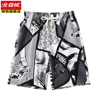 北极绒(Bejirong)短裤男夏季新款透气速干时尚潮流印花宽松百搭休闲短裤 白色 XL(约120-135斤)