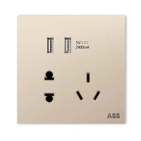 PLUS会员：ABB 盈致系列 五孔带双USB插座 金色