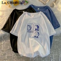 拉夏贝尔 La Chapelle 哆啦a梦t恤短袖男女情侣夏装港风ins潮牌五分袖宽松潮
