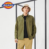 Dickies男士多口袋工装衬衫 秋冬纯色长袖上衣10118 XL 军绿色