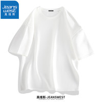 真维斯(JEANSWEST)重磅短袖T恤男汗衫小众t恤潮流ins风印花胸标时尚学生纯棉体恤衫 白色(纯色) XL(体重130斤-150斤)