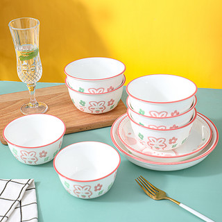 2-4人碗碟套装家用陶瓷餐具创意个性粉萌兔碗盘情侣套装碗筷组合