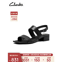 Clarks 其乐 女鞋2023夏季新款简约方头一字带潮流复古方跟罗马凉鞋 黑色39