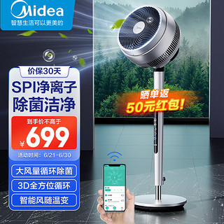 Midea 美的 3D自动摇头APP智控空气循环扇柔风轻音电风扇遥控母婴净化扇宿舍变频落地扇 FGD24WDY