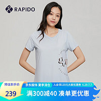 Rapido 雳霹道 秋季新品女士锦氨面料玫瑰金字母圆领璞体短袖CP2242B03 天蓝色 165/88A L