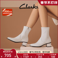 Clarks 其乐 女鞋秋冬粗跟中筒短靴弹力瘦瘦靴显瘦袜靴 白色 36