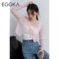 EGGKA镂空绑带针织开衫外套女薄款春夏2023年设计感短款防晒上衣