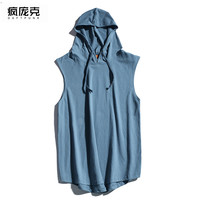 夏季套头连帽运动健身篮球训练坎肩砍袖背心宽松男女无袖t恤帽衫 618浅灰色 3XL 165-180斤
