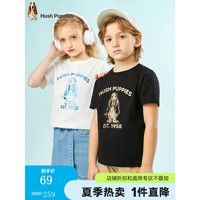 暇步士（Hush Puppies）童装男童女童短袖夏季新款男女大童舒适时尚短袖 钻石黑 140cm