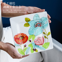 碗碟套装组合手绘釉下彩餐具美式盘子碗早餐杯子微波炉适用家用碗