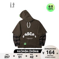 it :CHOCOOLATE男装连帽卫衣秋季格纹拼接假两件3010XFH